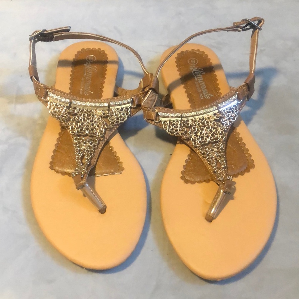 Brown and gold sandals